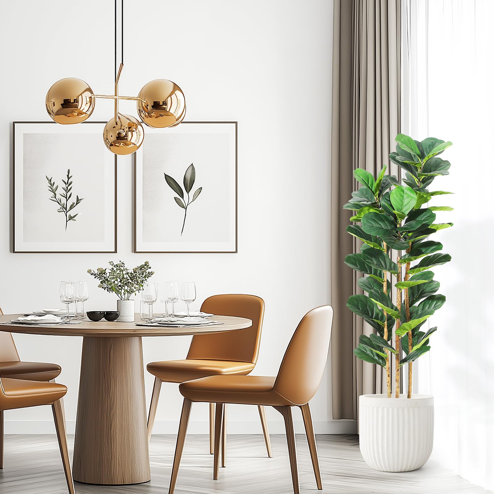 Rubber Plant Ficus - Sztuczny figowiec lirolistny z białą doniczką,