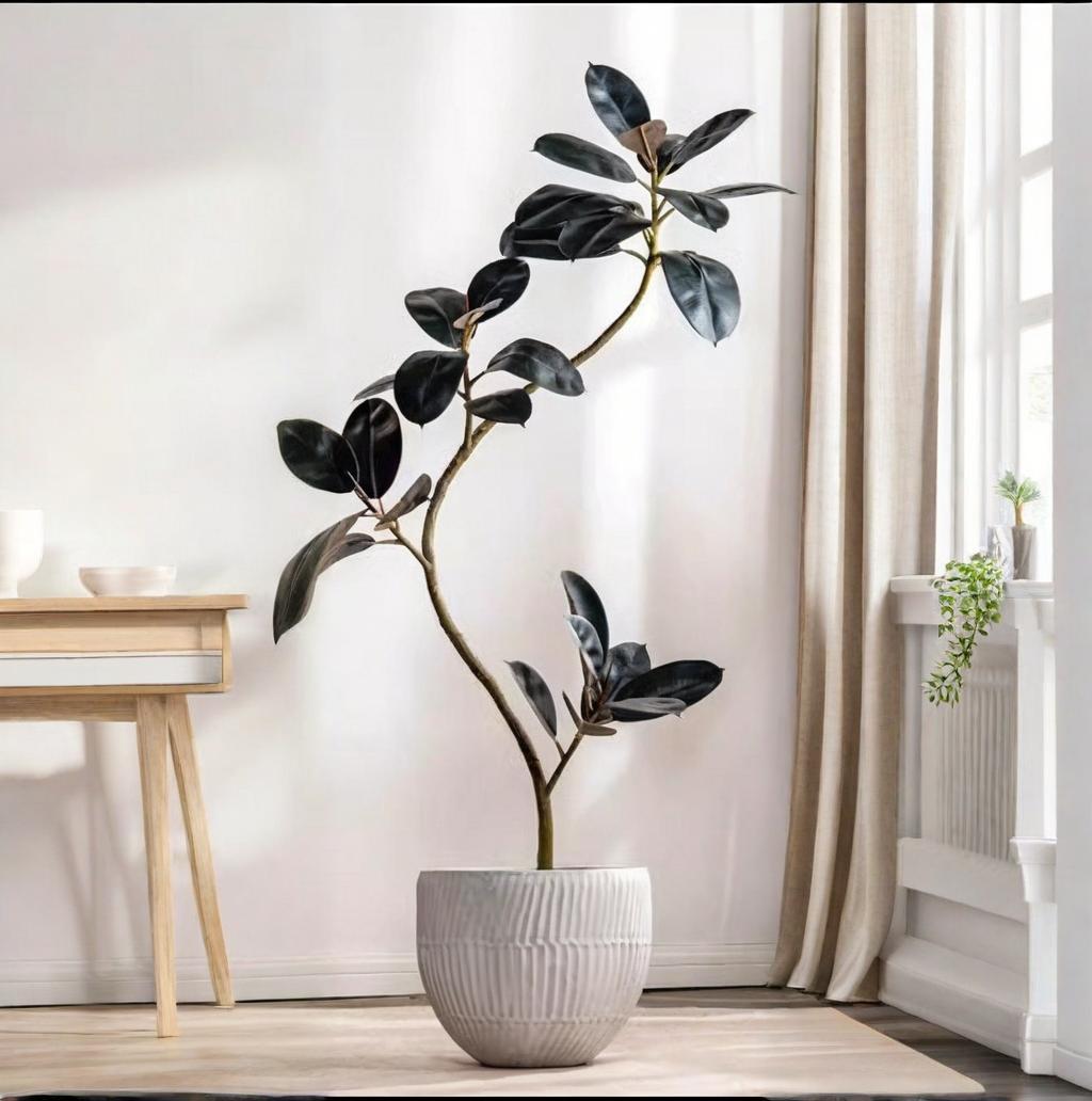 Rubber Plant Ficus - Sztuczna roślina doniczkowa z tworzywa sztucznego,